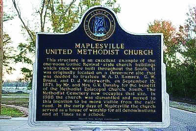 Historical marker at Maplesville UMC installed in 1993 (photo By Tim & Renda Carr)